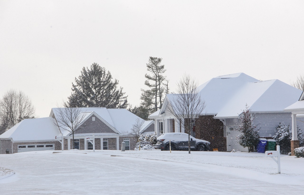 homes in snow neighborhood