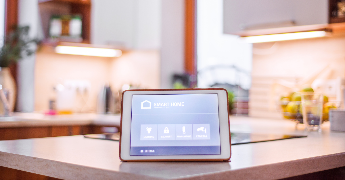 Smart home devices in a modern kitchen.