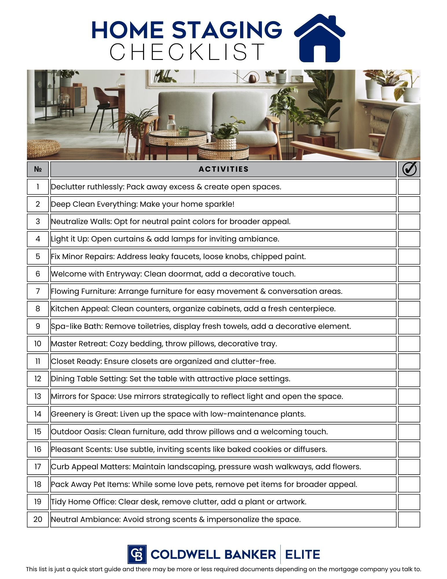 CBE home staging checklist